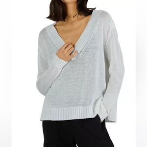 ATM Anthony Thomas Melillo Off White Cotton Tape Wide V-Neck Sweater Size XS